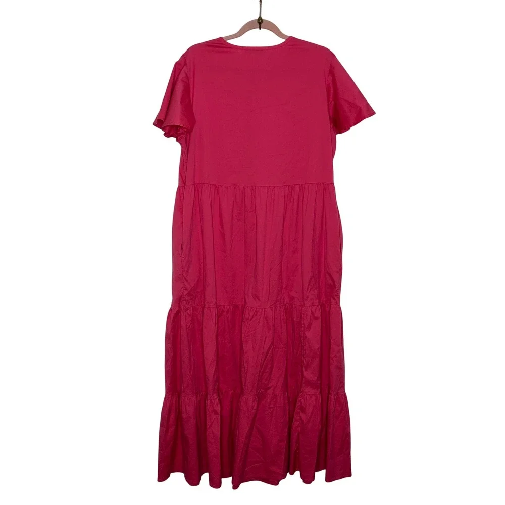 Chico's Maxi Dress Size 14 / 2.5 Hot Pink Tiered Skirt Pockets Summer Preppy - Picture 2 of 11